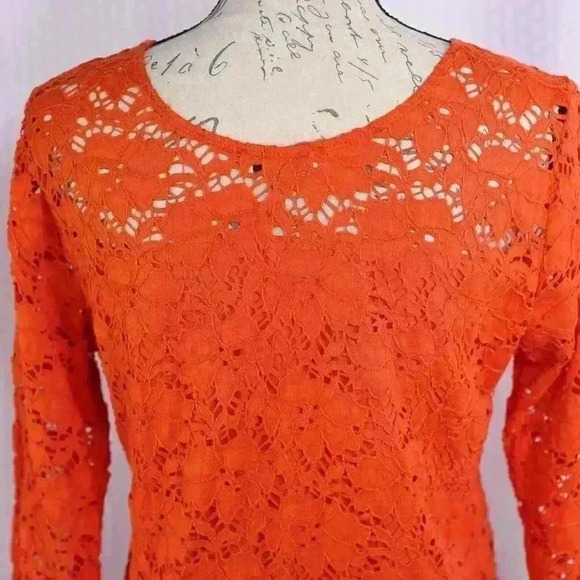 Women's Size L Peck & Peck Weekend Orange floral eyelet 3/4 sleeve top Vintage - Picture 7 of 11